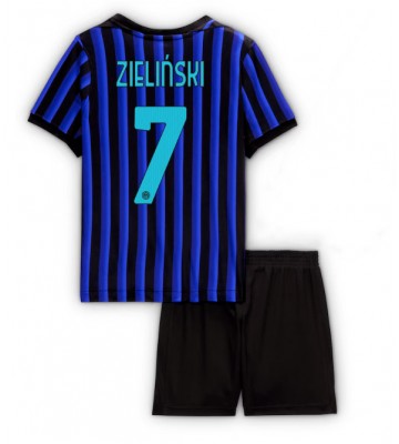 Inter Milan Piotr Zielinski #7 Primera Equipación Niños 2025-26 Manga Corta (+ Pantalones cortos)